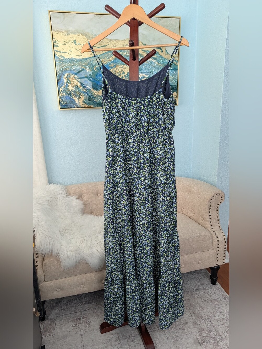 Michael Kors Blue Green and White Floral Maxi Dress Woman's Sz P/M. - Picture 3 of 10